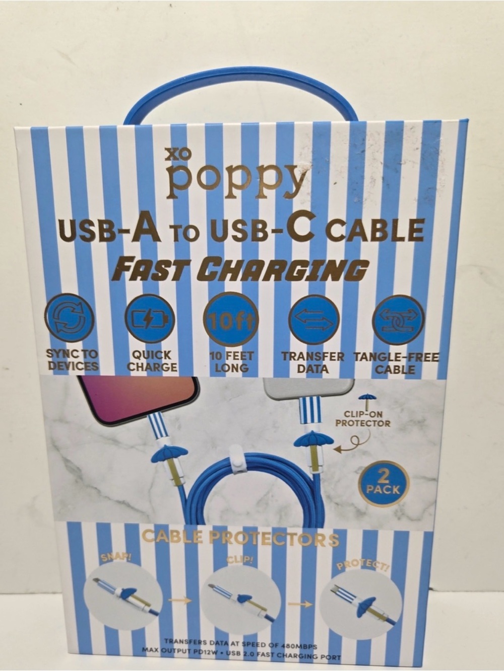 XO Poppy 10ft USB-A to USB-C Fast Charging Cable - Picture 3 of 4